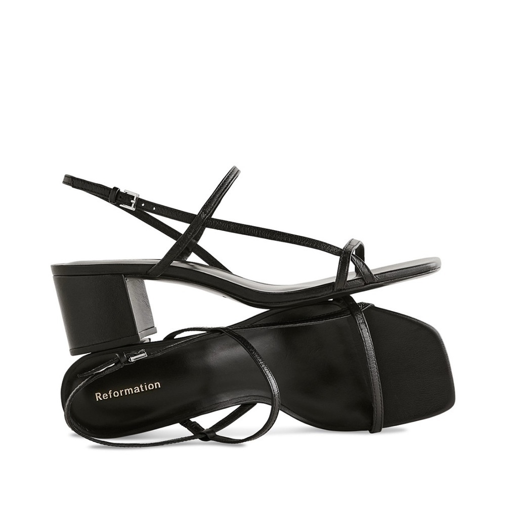 Reformation Serenity Black Leather Block Heel Sandals